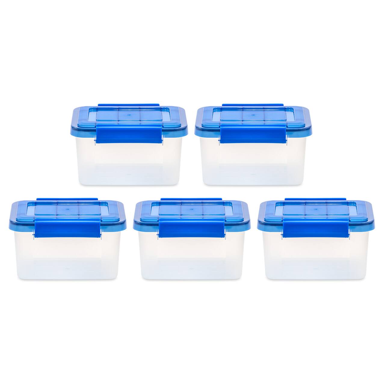 IRIS Element Resistant Clear Plastic Storage Boxes with Blue Lid